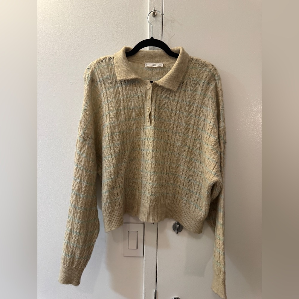 Mango Women’s Polo Beige Knitted Sweater Size L